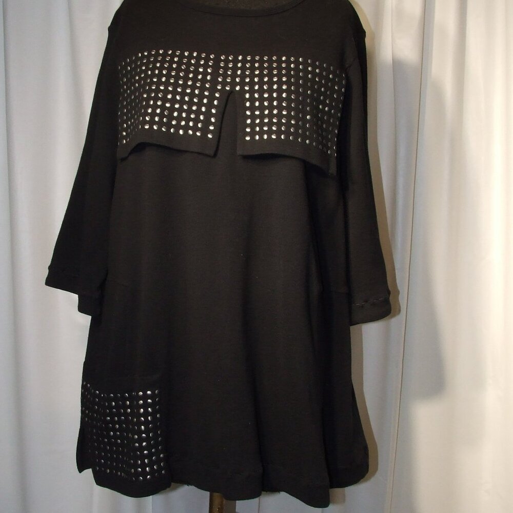 NIC+ZOE Studded Stretchy Black Sweater Cotton Blend Women's Size XL